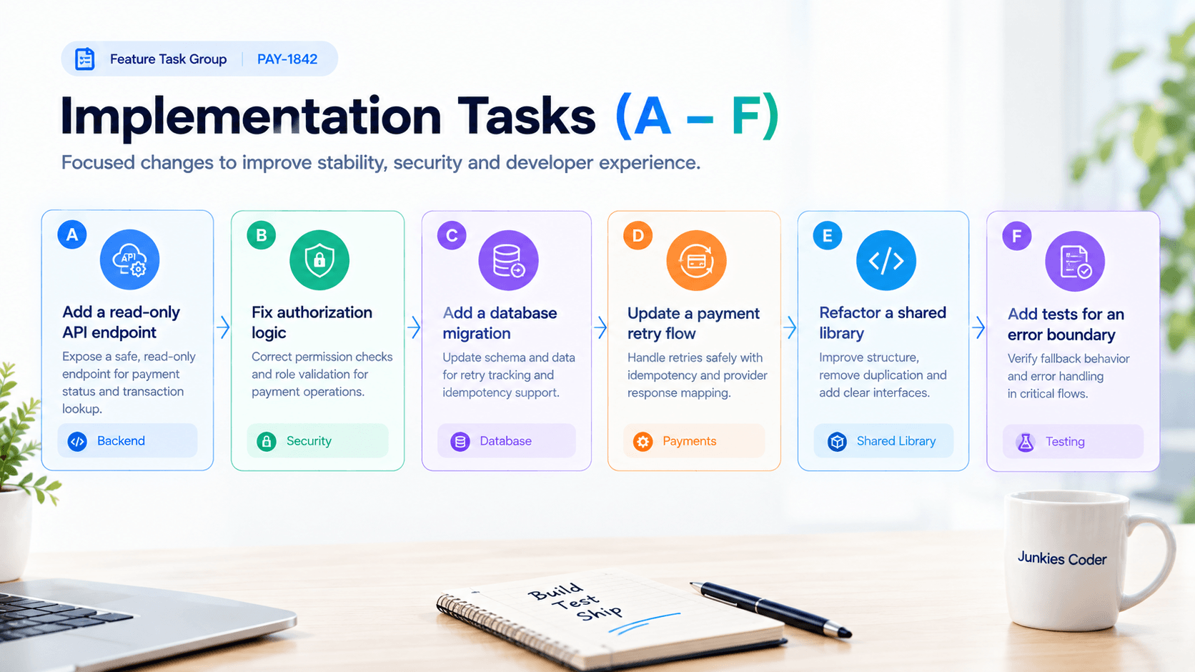 Implementation Tasks A–F Board.png